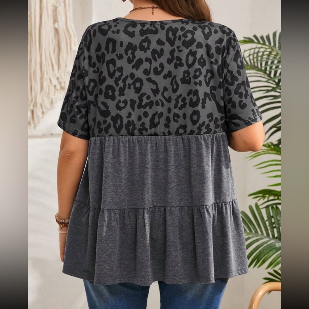 Plus Size Tiered Short Sleeve Colorblock Top Tunic Blouse Shirt - Picture 2 of 6
